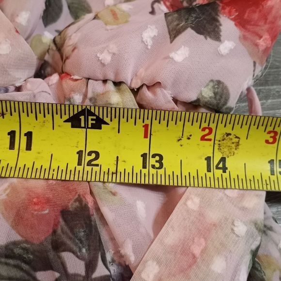 Boohoo Floral Print Belted Skater Dress Pleated Sleeve Size 12 Pink NWT - Picture 10 of 13